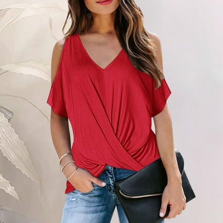 Summer Women Tops Casual Cold Shoulder Short Sleeve Crewneck T-Shirt Trendy Cross Pleat Loose Fit Blouses Tees
Summer Women Tops Casual Cold Shoulder Short Sleeve Crewneck T-Shirt Trendy Cross Pleat Loose Fit Blouses Tees