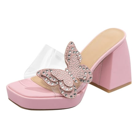 Cathalem Women Thick High Heeled Slippers Transparent Butterfly High Heeled Sandals Women Rhinestone Thick Heeled Slippers Pink 37
Cathalem Women Thick High Heeled Slippers Transparent Butterfly High Heeled Sandals Women Rhinestone Thick Heeled Slippers Pink 37