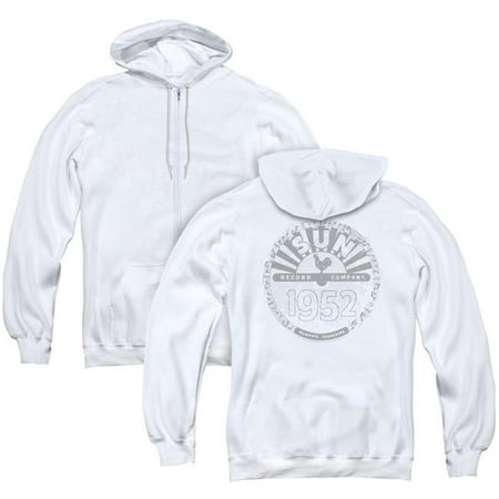 Trevco Sportswear SUN154BK-AZH-2 Sun Records & Crusty Logo Back Print Adult Zipper Hoodie, White - Medium