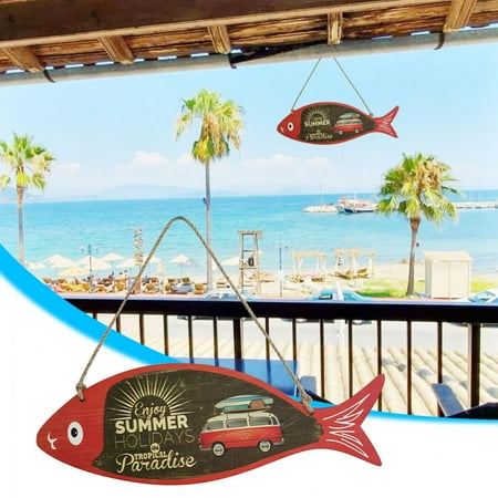 QISIWOLE Summer Beach Ocean Hangings Wooden Craft Fish-Shaped Hanging Decoration Home Wall Door Hanging Deals