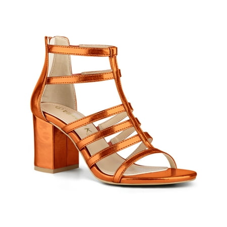 Allegra K Women s Strappy Roman Chunky Gladiator Heel Prom Sandals