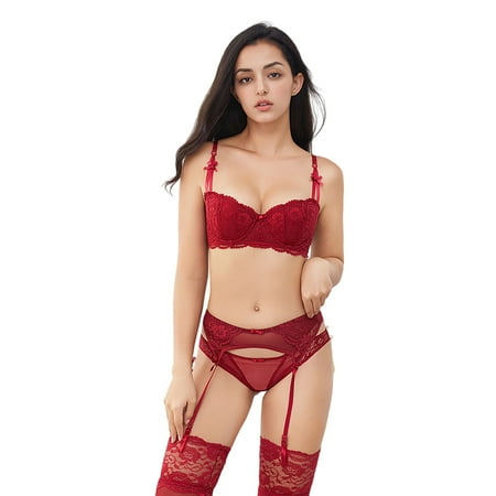 Women Push Up Cotton Bras Set Lace Lingerie Bra and Thong and Garter and Stocking 4pcs
Women Push Up Cotton Bras Set Lace Lingerie Bra and Thong and Garter and Stocking 4pcs