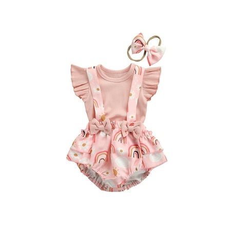 wybzd Newborn Baby Girls 3Pcs Outfit Ribbed Ruffle Flying Sleeve Tops+Rainbow Suspender Shorts+Headband Clothes Set Pink 12-18 Months
wybzd Newborn Baby Girls 3Pcs Outfit Ribbed Ruffle Flying Sleeve Tops+Rainbow Suspender Shorts+Headband Clothes Set Pink 12-18 Months