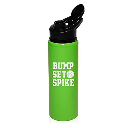 25 oz Aluminum Sports Water Travel Bottle Bump Set Spike Volleyball (Bright-Green)