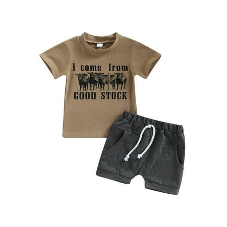 Calsunbaby Kids Baby Boys 2Pcs Summer Outfits Short Sleeve Cow Letter Print T-Shirt Knot Front Shorts Set Coffee 6-12 Months
Calsunbaby Kids Baby Boys 2Pcs Summer Outfits Short Sleeve Cow Letter Print T-Shirt Knot Front Shorts Set Coffee 6-12 Months