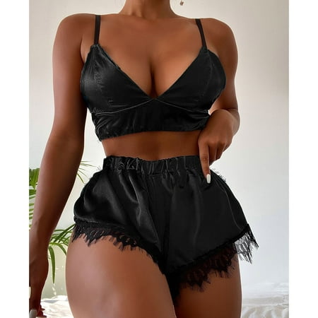Women s 2 Piece Pajama Set Casual Soft Cami Crop Top and Shorts Lounge Lingerie Sleepwear Black XL
Women s 2 Piece Pajama Set Casual Soft Cami Crop Top and Shorts Lounge Lingerie Sleepwear Black XL