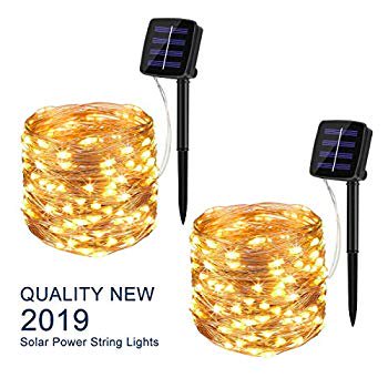 Solar String Lights Outdoor, 33Ft 100LEDs Waterproof Decorative Copper Wire String Lights for Party, Patio, Garden, Gate, Yard, Wedding, Christmas (Warm White,2 Pack)