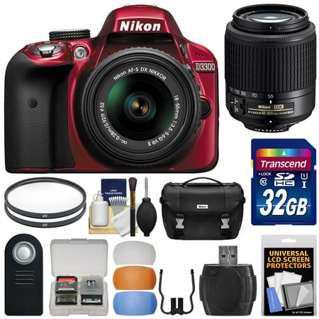 Nikon D3300 Digital SLR Camera & 18-55mm G VR DX II AF-S Zoom (Red) with 55-200mm DX AF-S Lens + 32GB Card + Case + Filters Kit Nikon D3300 Digital SLR Camera & 18-55mm G VR DX II AF-S Zoom (Red) with 55-200mm DX AF-S Lens + 32GB Card + Case + Filters Kit