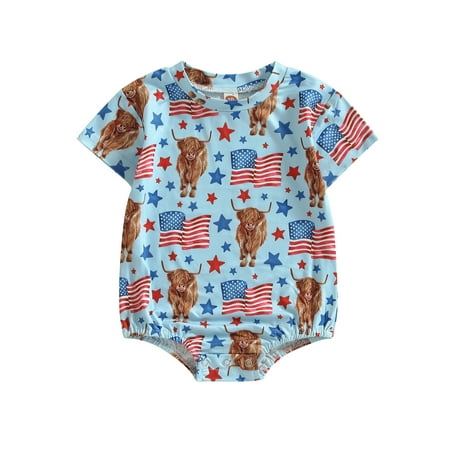 Baby Girls Boys Romper Short Sleeve Crew Neck Cow/Boots Print Summer Bodysuit for Independence Day
Baby Girls Boys Romper Short Sleeve Crew Neck Cow/Boots Print Summer Bodysuit for Independence Day