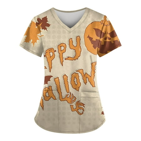 Sksloeg Sksloeg Scrubs Tops For Women Short Sleeve V-Neck Pumpkin Witch Hat Print Shirts Tee Tops With Pockets Shirts Nursing Working Uniform Gold S
Sksloeg Sksloeg Scrubs Tops For Women Short Sleeve V-Neck Pumpkin Witch Hat Print Shirts Tee Tops With Pockets Shirts Nursing Working Uniform Gold S