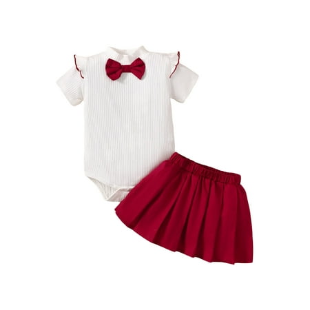 Jkerther Baby Girl Clothes Suits Knitted Ribbed Bow Short Sleeve Crew Neck Romper Solid Color Pleated Skirts 2Pcs Set
Jkerther Baby Girl Clothes Suits Knitted Ribbed Bow Short Sleeve Crew Neck Romper Solid Color Pleated Skirts 2Pcs Set