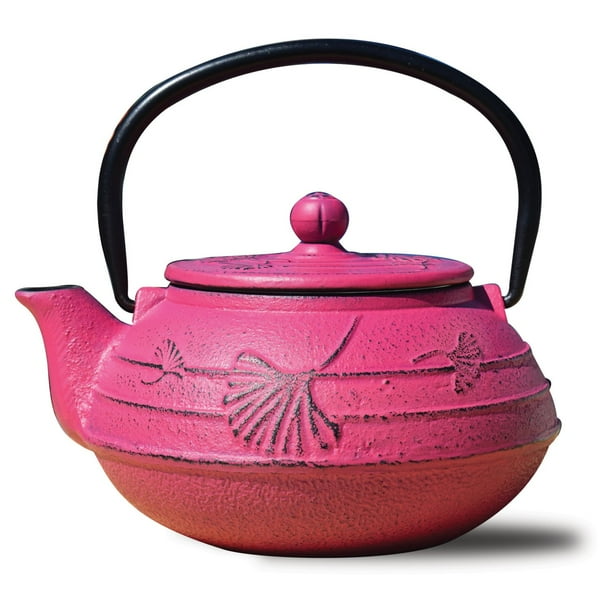 22 Oz. Fuchsia Cast Iron "Ginkgo" Teapot