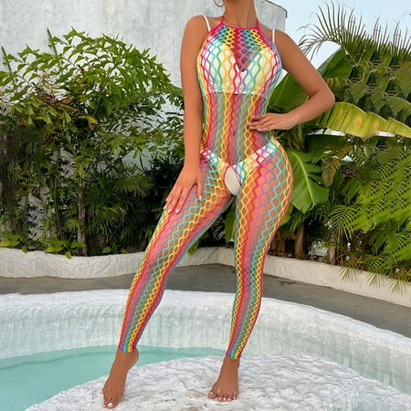 Womens Body Stocking Bodysuit Fishnet Sleepwear Lingerie Thigh-Highs Jumpsuit
