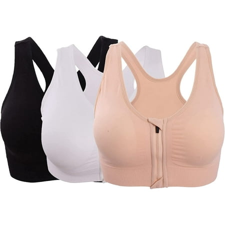 QWZNDZGR Women s Zip Front Sports Bra Wireless Post-Surgery Yoga Bras