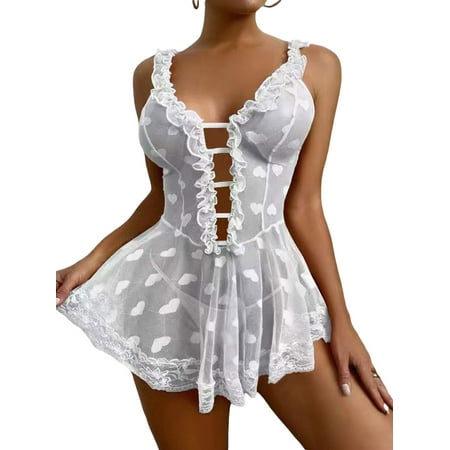 Women s Sexy Nightwear Lingerie Sleeveless V Neck Sheer Mesh See Through Mini Short Dress + G-string Babydoll Nightdress