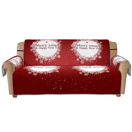 Christmas Festive Xmas Home Decor, Reversible Stay in Place Plush Furniture Protector Microfiber Protector Quilted Sofa Covers with Straps Stay in Place Slipcover