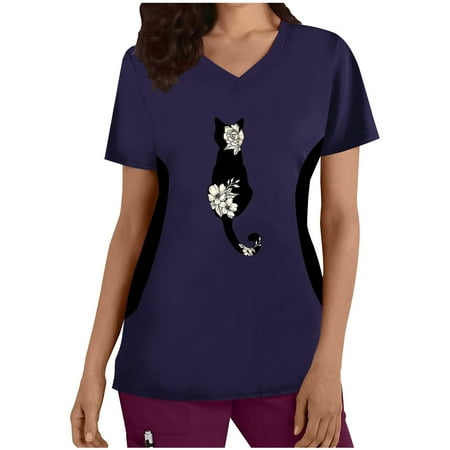 Womens Scrub Tops Cute Cat Print Short Sleeve V-Neck Uniform Fashion Workwear T-Shirt Nurses Tops
Womens Scrub Tops Cute Cat Print Short Sleeve V-Neck Uniform Fashion Workwear T-Shirt Nurses Tops