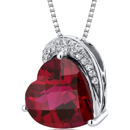 Peora 4.50 Carat T.G.W. Heart Cut Created Ruby Rhodium over Sterling Silver Pendant, 18