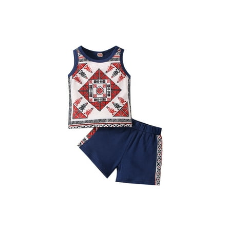 Suanret Toddler Baby Boys Shorts Outfits National Style Pattern Sleeveless Tank Tops + Elastic Waist Shorts Clothes Navy Blue 2-3 Years
Suanret Toddler Baby Boys Shorts Outfits National Style Pattern Sleeveless Tank Tops + Elastic Waist Shorts Clothes Navy Blue 2-3 Years