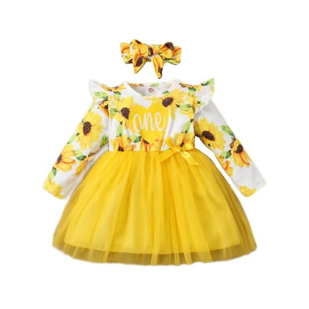 NZRVAWS Baby Girls Outfits Sunflower Print Letter Print Ruffle Sleeve Long Sleeve Lace Dress +Headband 2Pcs Clothes Set 18-24 Months Yellow
NZRVAWS Baby Girls Outfits Sunflower Print Letter Print Ruffle Sleeve Long Sleeve Lace Dress +Headband 2Pcs Clothes Set 18-24 Months Yellow