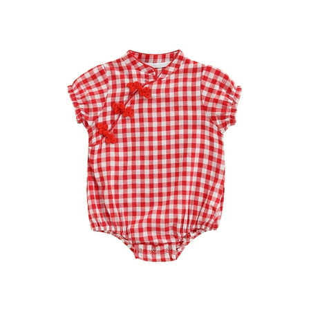 Nokpsedcb Newborn Infant Baby Girls Romper Retro Cheongsam Side Button Plaid Jumpsuit Short Sleeve One Piece Bodysuit Red 6-12 Months 
Nokpsedcb Newborn Infant Baby Girls Romper Retro Cheongsam Side Button Plaid Jumpsuit Short Sleeve One Piece Bodysuit Red 6-12 Months