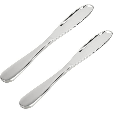 

ARC Stainless Steel Butter Spreader Knife Curler Slicer with Holes and Serrated 3 in 1 Multi-Function Kitchen Gadgets Butter Knife for Cold Butter Jam Peanut Butter Cheese Bread (2 Pack)