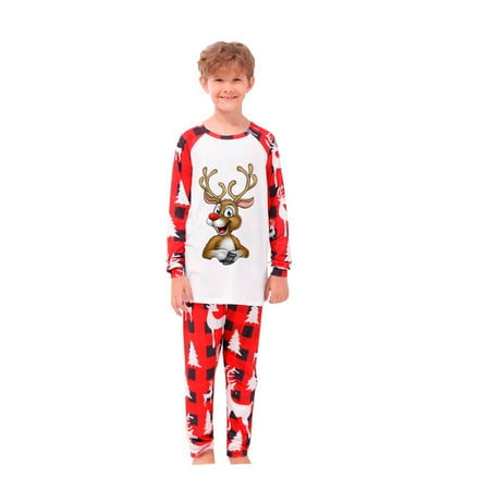REORIAFEE Christmas Pajamas for Family Sets Matching Pajamas Cute Reindeer Christmas Tree Graphic Holiday Nightwear Kids 2-3 Years