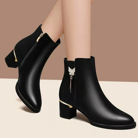 ERTUTUYI Ladies Fashion Solid Color Boots Round Toe Mid Heel Butterfly Rhinestone Buckle Side Zipper Short Boots Black 39
ERTUTUYI Ladies Fashion Solid Color Boots Round Toe Mid Heel Butterfly Rhinestone Buckle Side Zipper Short Boots Black 39