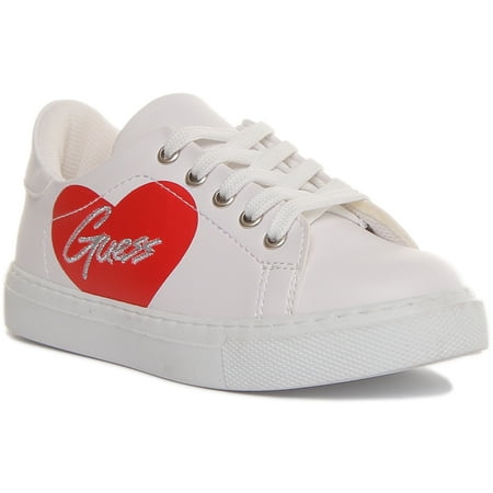Guess Ellie Kid s Lace Up Heart Print Casual Synthetic Sneakers In White Size 3