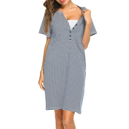 JustVH Women Button Breastfeeding Nightdress Summer Short Sleeve Stripe Maternity Nursing Dress
JustVH Women Button Breastfeeding Nightdress Summer Short Sleeve Stripe Maternity Nursing Dress
