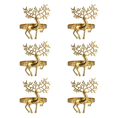 6Pcs Christmas Deer Design Napkin Rings Alloy Napkin Holder Party Decoration