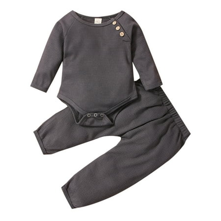 Frobukio 2Pcs Newborn Baby Boys Girls Clothes Set Solid Round Neck Long Sleeve Romper Tops Long Pants Dark Gray 18-24 Months
Frobukio 2Pcs Newborn Baby Boys Girls Clothes Set Solid Round Neck Long Sleeve Romper Tops Long Pants Dark Gray 18-24 Months