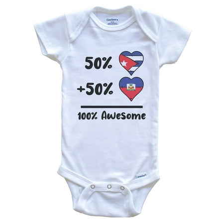 50% Cuban Plus 50% Haitian 100% Awesome Cuba Haiti Heart Flags Baby Bodysuit