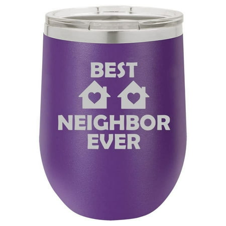12 oz Double Wall Vacuum Insulated Stainless Steel Stemless Wine Tumbler Glass Coffee Travel Mug With Lid Best Neighbor Ever Funny (Purple) 
12 oz Double Wall Vacuum Insulated Stainless Steel Stemless Wine Tumbler Glass Coffee Travel Mug With Lid Best Neighbor Ever Funny (Purple)
