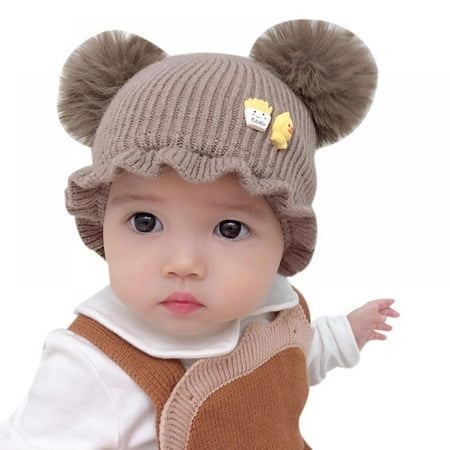 

Baby Winter Knitted Ruffles Beanie Hats with Plush Balls