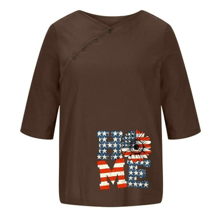 Women Cotton-Linen Crew Neck Short Sleeve Basic Tunic Tee Shirts Tops - Stars and Stripes Printed T-Shirt
Women Cotton-Linen Crew Neck Short Sleeve Basic Tunic Tee Shirts Tops - Stars and Stripes Printed T-Shirt