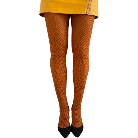 Rust and Mustard Herringbone tights For Women