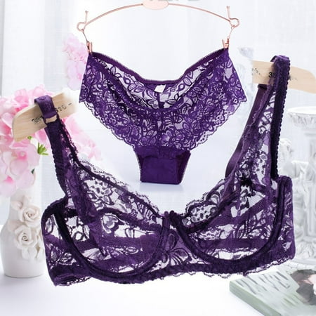 YIWEI Women Lace Embroidery Underwear Sexy 3/4 Cup Thin Transparent Bra Panty Set Purple 36/80B
YIWEI Women Lace Embroidery Underwear Sexy 3/4 Cup Thin Transparent Bra Panty Set Purple 36/80B