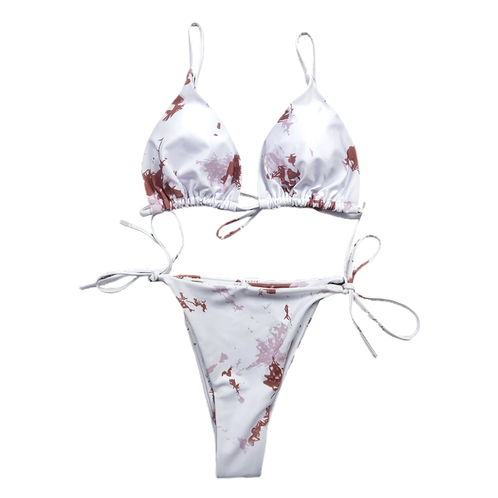 Hgycpp Women Sexy Micro Brazilian Bikini Set Tie Dye Cinched String