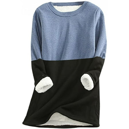 GBSELL Female Long Sleeve Shirts for Women Crewneck Loungewear Nightgowns Print Fall Fleece Tops Fleece Warm Bottoming Shirt Top Blue Xl Sweatshirt Tops for Women Long