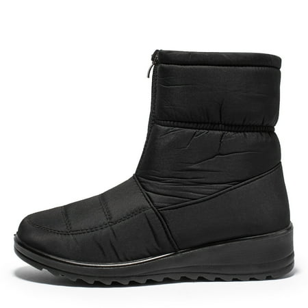 Trendy Round Toe Zipper Front Snow Boots Warm Waterproof Non-slip Pull On Ankle Boots Women s Footwear