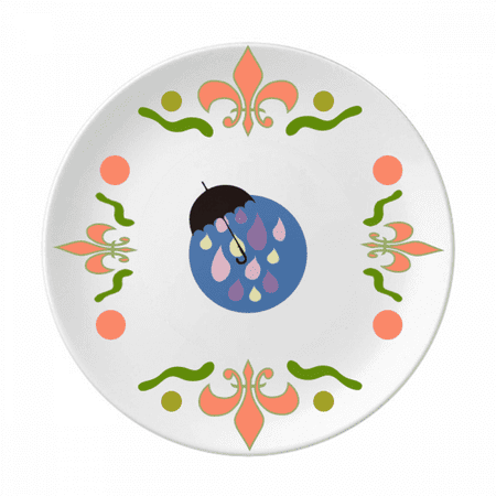 Umbrella Cloud Rain Drip Weather Flower Ceramics Plate Tableware Dinner Dish