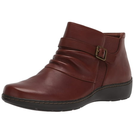 Clarks Women s Cora Rouched Ankle Boot Dark Tan Leather 9.5