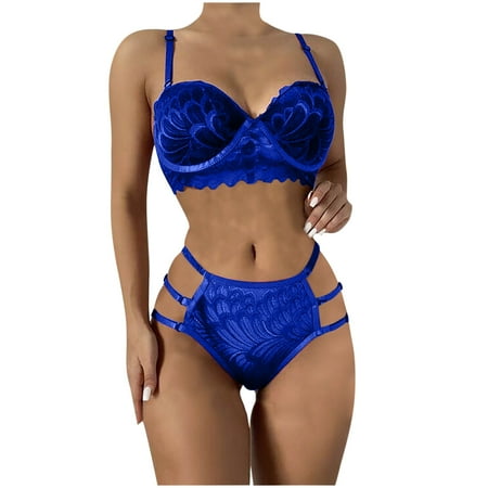 

TZNBGO Everyday Bras for Women Women Solid Color Bralette Panty Strappy Lace Embroidery Lingerie Set Lace Underwear Split Suit Bra Blue S Racerback Bralettes For Women Ladies Girls Teen9387