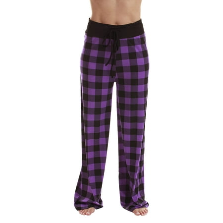 Just Love Women Buffalo Plaid Pajama Pants Sleepwear (Purple Black Buffalo Plaid Small)