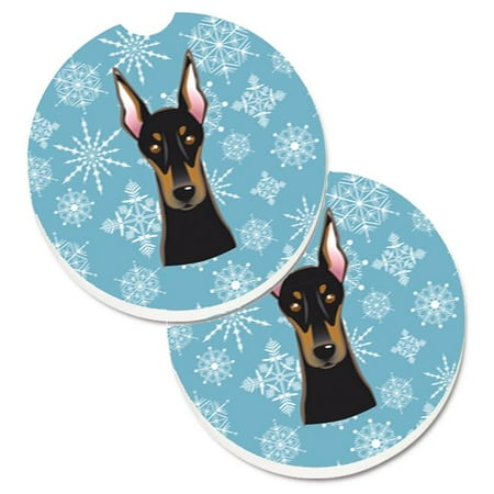 Snowflake Doberman Set of 2 Cup Holder Car Coaster