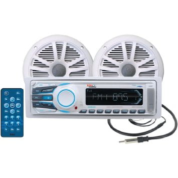 Marine Audio System with Mechless 200-Watt Receiver and Two 6 1/2' Dual Cone Speakers