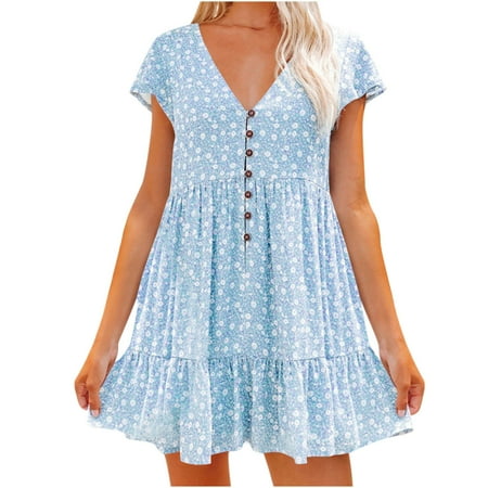 Women s Summer Short Sleeve Floral Dress Loose Breathable Comfortable Skirt Fashion Snap Button V-Neck Dress
Women s Summer Short Sleeve Floral Dress Loose Breathable Comfortable Skirt Fashion Snap Button V-Neck Dress