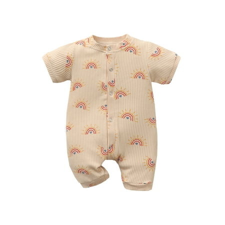 Gzhioc Newborn Summer Playsuit Toddler Ribbed Rainbow Heart Print Short Sleeve Round Neck Romper 0-18 Months
Gzhioc Newborn Summer Playsuit Toddler Ribbed Rainbow Heart Print Short Sleeve Round Neck Romper 0-18 Months