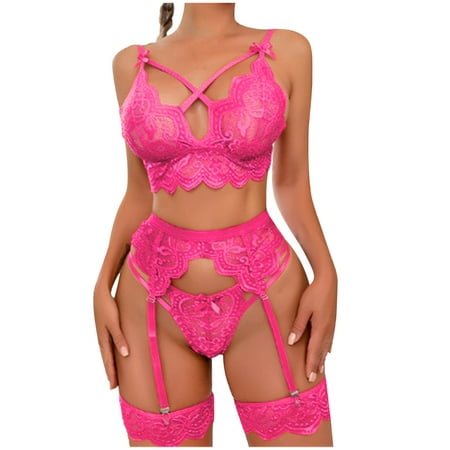 

DxhmoneyHX Sexy Women 3PCS Lingerie Set Lace Bowknot Perspective Temptation Underwear Garter Belt Panties Underpants Underwear